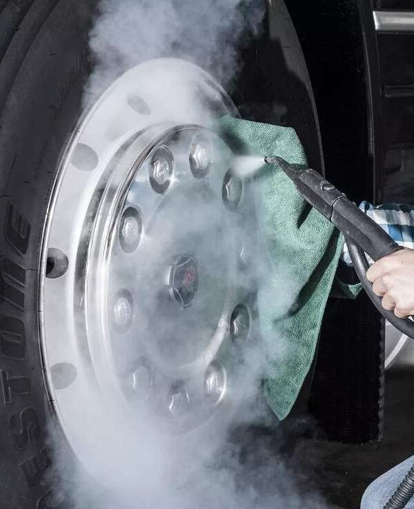 steam clean bus, lorry, car vehicle wheels to leave a shiny, polished finish with Pure commercial and industrial steam cleaners