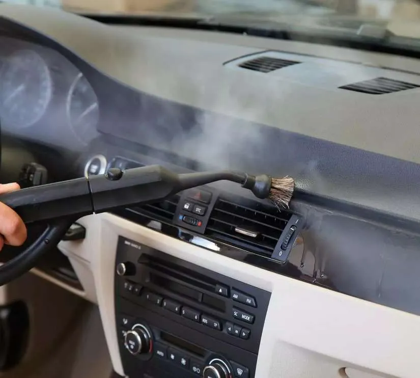 remove dirt and oil on car dash boards with commercial Pure steam cleaners