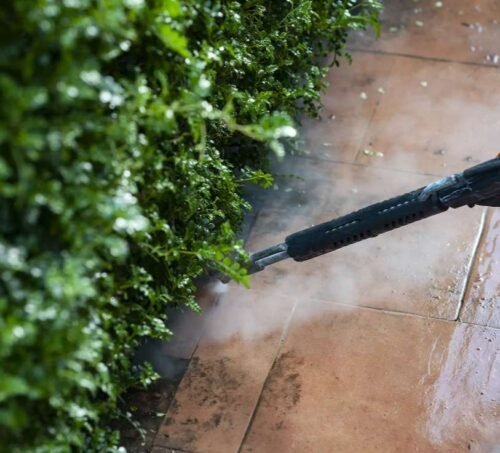 steam cleaning dirt and mud off stone patio floors. great for gardens and outdoor environments with our Pure industrial steam cleaner