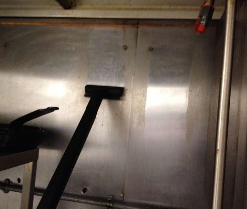 steam clean dirt and sticky surfaces on metal walls and table tops with a Pure industrial steam cleaner