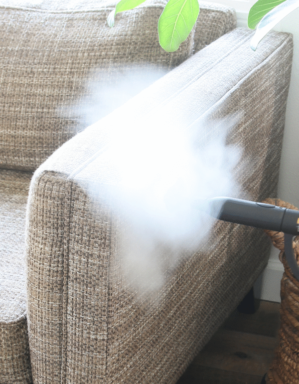 Renovating furniture by cleaning sofa with industrial steam cleaner. Buy the best commercial steam cleaning machine to remove the dirt, hairs, odours, dust and provide happy workers and customers, Steam Cleaner