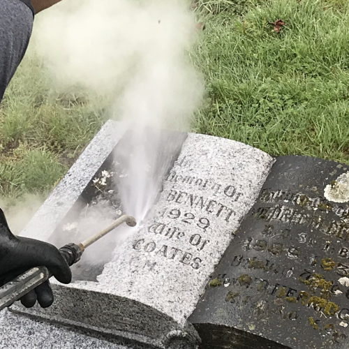 Renovating Gravestones by cleaning with industrial steam cleaner. Buy the best commercial steam cleaning machine to remove the dirt and dust and provide happy family, loved ones and customers, Steam Cleaner