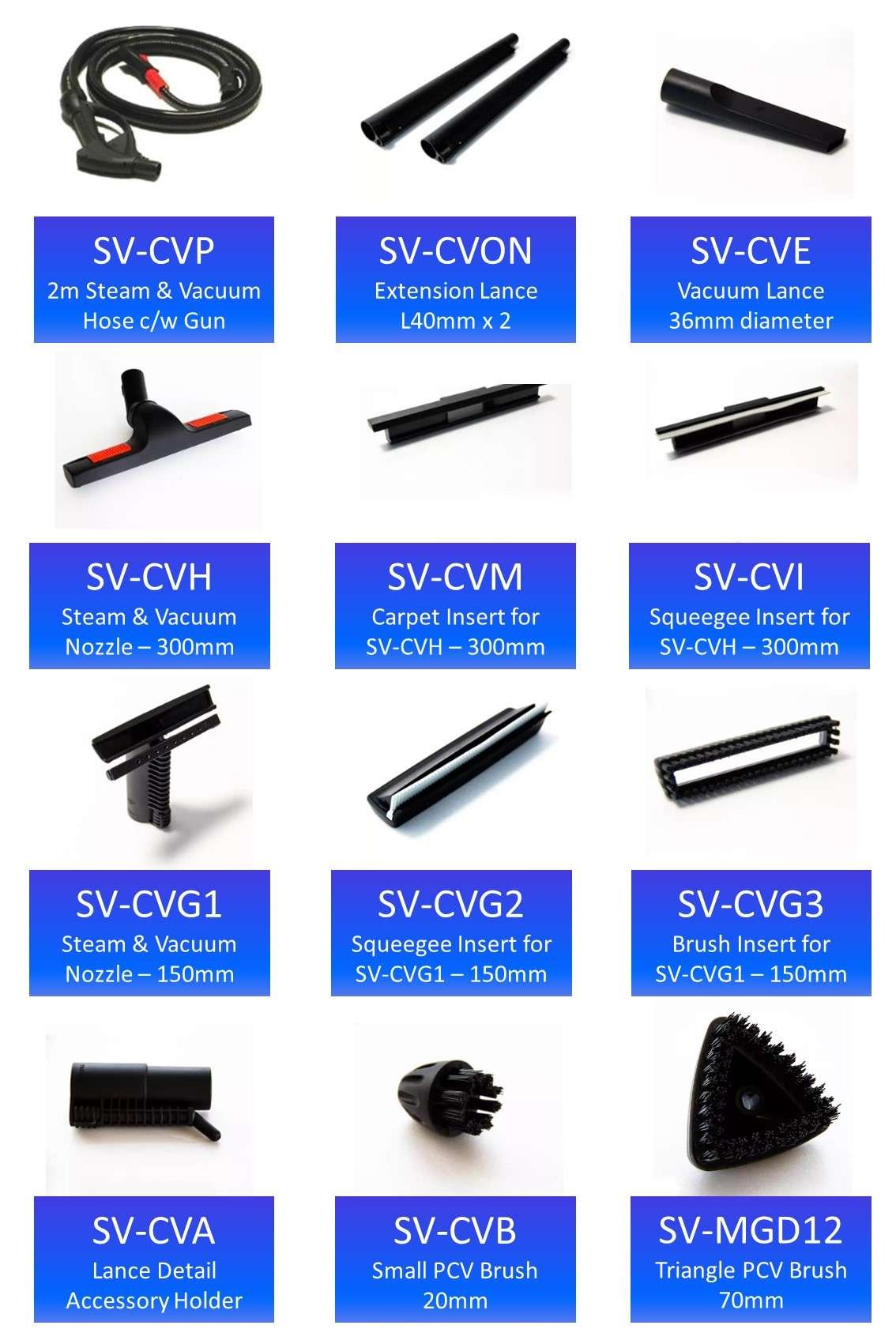 Set of commercial steam and vacuum cleaning tools
