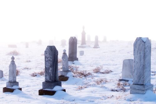 snow, gravestone, graveyard