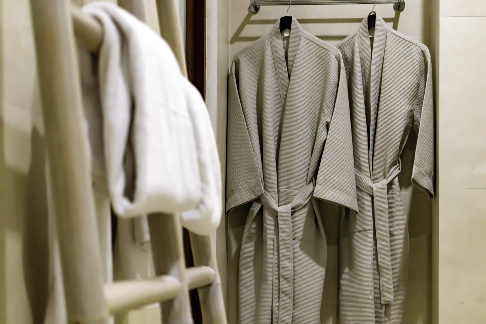spa changing room, bathroom, restroom, robes, towel
