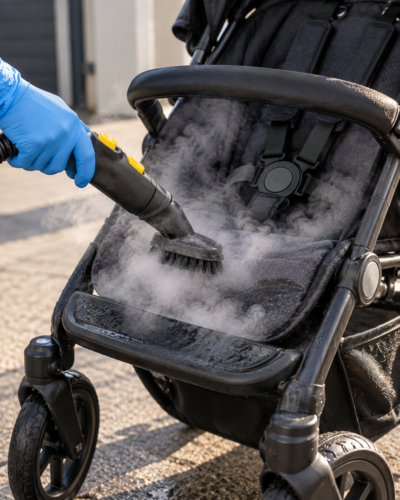 The Best Steam Cleaners For Wheel Chairs, Scooters and Buggies 3 Steam Cleaning a Baby Stroller, buggy, The Best Steam Cleaners For Wheel Chairs, Scooters and Buggies,